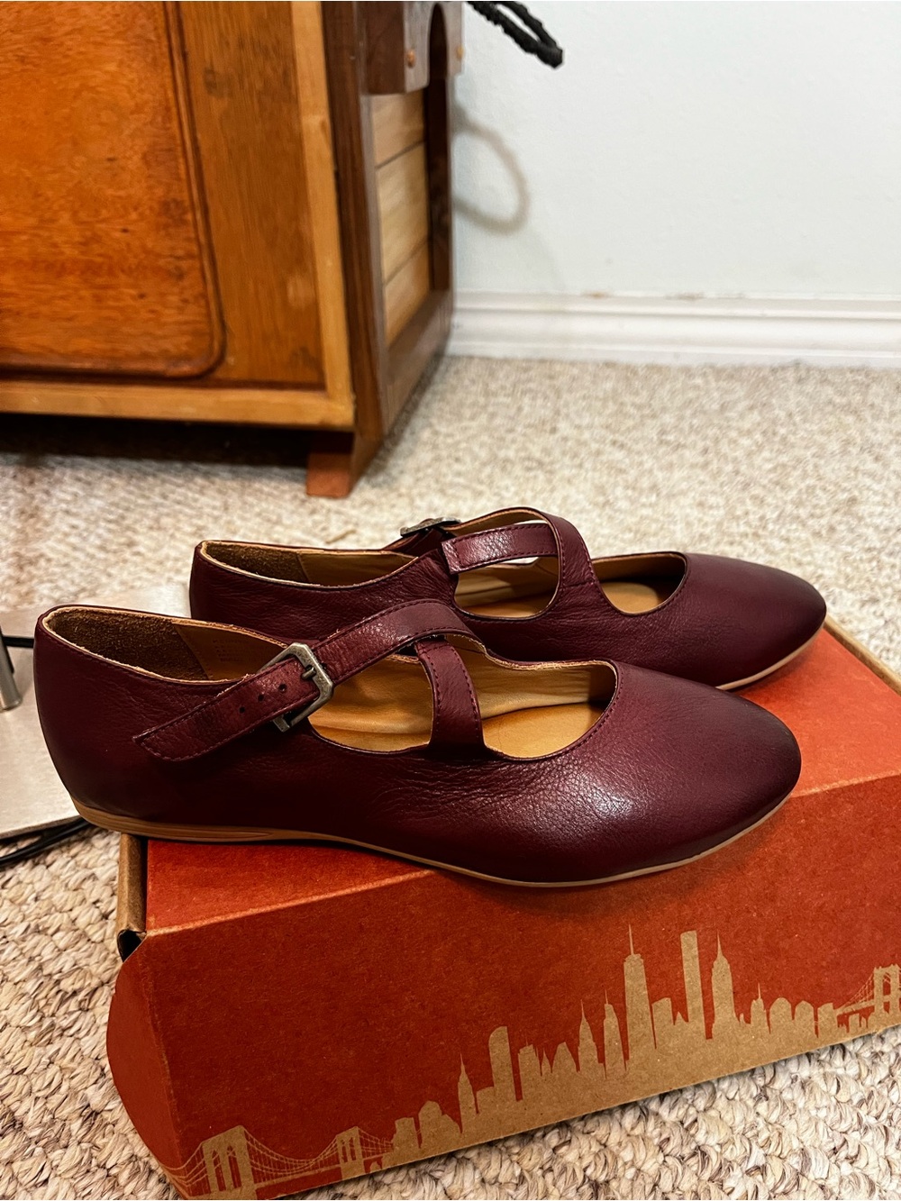 Miz Mooz Kennya Wine Red Leather Mary Jane Flats Size 38